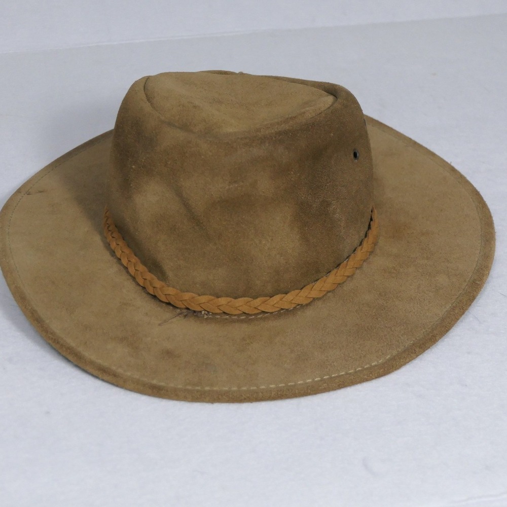 Jacaru Wallaroo Suede Hat Unisex Medium Brown Good Outback Leather Australia